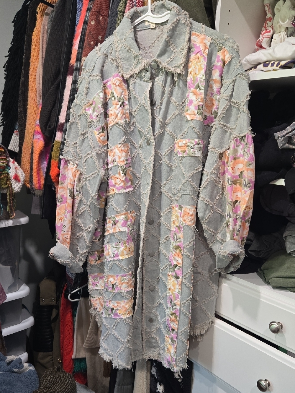 POL Floral Patchwork Jacket Duster Denim S 🩷 - Picture 7 of 7